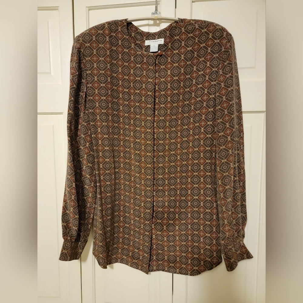 Liz Claiborne Geometric Patterned Long Sleeve Shirt Size 12 EUC